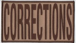 "CORRECTIONS" 4" X 7" Velcro Patch, Brown on Coyote